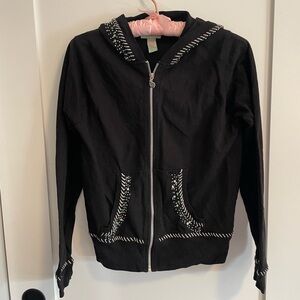 black y2k fame  beaded and contrast stitching hoodie